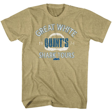 Jaws-Shark Tour2-Khaki Heather Adult S/S T-Shirt - Khaki Heather