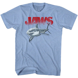 Jaws-Jaws Halftone-Light Blue Heather Adult S/S T-Shirt - Light Blue Heather