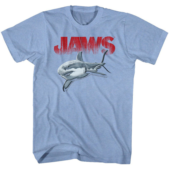 Jaws-Jaws Halftone-Light Blue Heather Adult S/S T-Shirt - Light Blue Heather