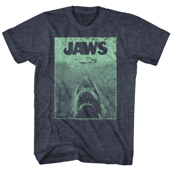 Jaws-Green Jaws-Navy Heather Adult S/S T-Shirt - Navy Heather