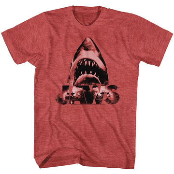 Jaws-Burnt Jaws-Red Heather Adult S/S T-Shirt - Red Heather