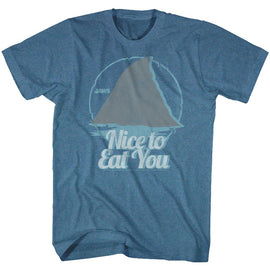 Jaws-Nice To Eat You-Indigo Heather Adult S/S T-Shirt - Indigo Heather