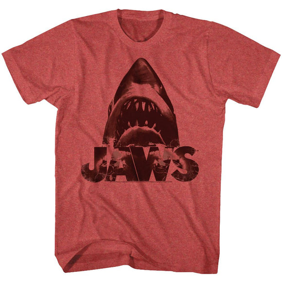 Jaws-Burnt Jaws-Red Heather Adult S/S T-Shirt - Red Heather