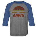 Jaws-Shark Sun-Premium Heather/Vintage Royal Adult 3/4 Sleeve Raglan-S - Premium Heather/Vintage Royal