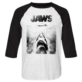 Jaws-Bnw-White Heather/Vintage Black Adult 3/4 Sleeve Raglan-S - White Heather/Vintage Black
