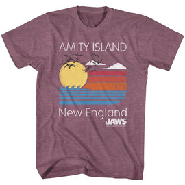 Jaws-Sunset-Vintage Maroon Heather Adult S/S T-Shirt - Vintage Maroon Heather