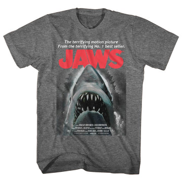 Jaws-Beware-Graphite Heather Adult S/S T-Shirt - Graphite Heather