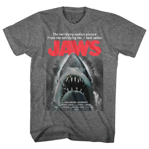Jaws-Beware-Graphite Heather Adult S/S T-Shirt - Graphite Heather