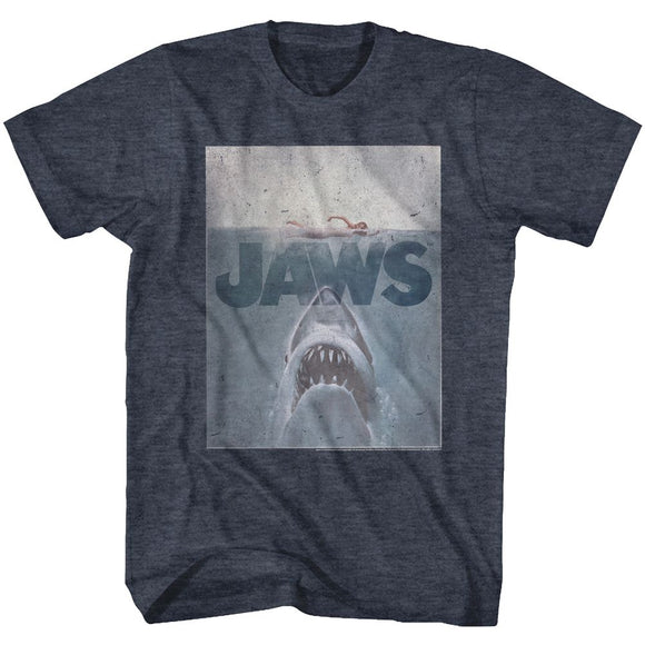 Jaws-Transparent-Navy Heather Adult S/S T-Shirt - Navy Heather