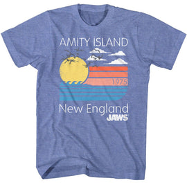 Jaws-Pastels-Light Blue Heather Adult S/S T-Shirt - Light Blue Heather
