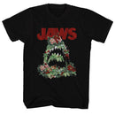 Jaws-Floral Shark-Black Adult S/S T-Shirt - Black