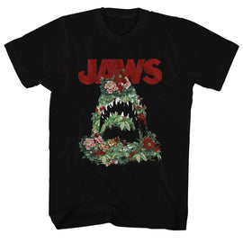 Jaws-Floral Shark-Black Adult S/S T-Shirt - Black