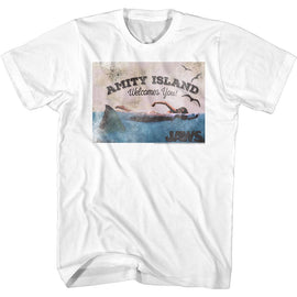 Jaws-Welcome-White Adult S/S T-Shirt - White