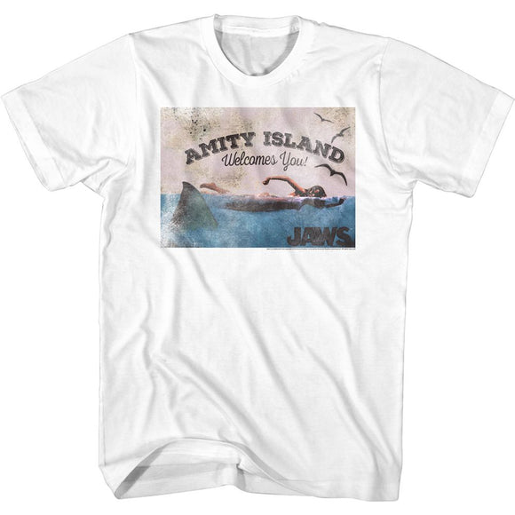 Jaws-Welcome-White Adult S/S T-Shirt - White