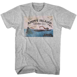 Jaws-Welcome-Gray Heather Adult S/S T-Shirt - Gray Heather