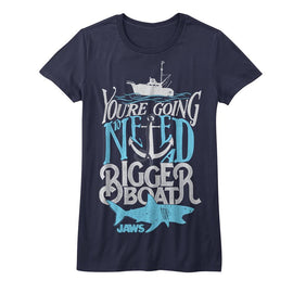 Jaws-Typography-Navy Ladies S/S T-Shirt - Navy