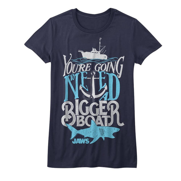 Jaws-Typography-Navy Ladies S/S T-Shirt - Navy