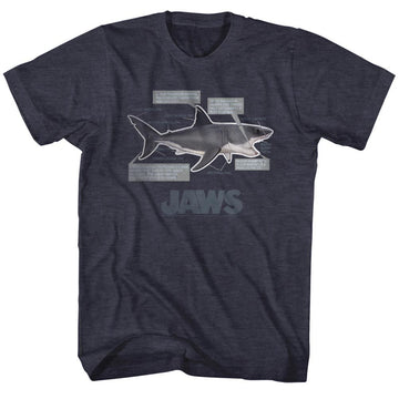 Jaws-Jaws Anatomy-Navy Heather Adult S/S T-Shirt - Navy Heather