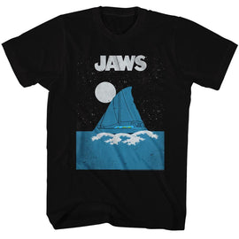 Jaws-Jaws Boat Fin-Black Adult S/S T-Shirt - Black