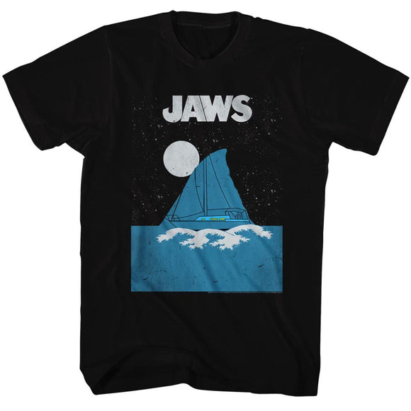 Jaws-Jaws Boat Fin-Black Adult S/S T-Shirt - Black