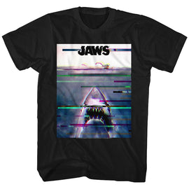 Jaws-Glitchy-Black Adult S/S T-Shirt - Black