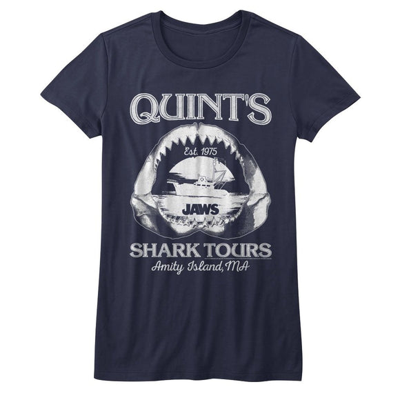 Jaws-Shark Tours-Navy Ladies S/S T-Shirt - Navy