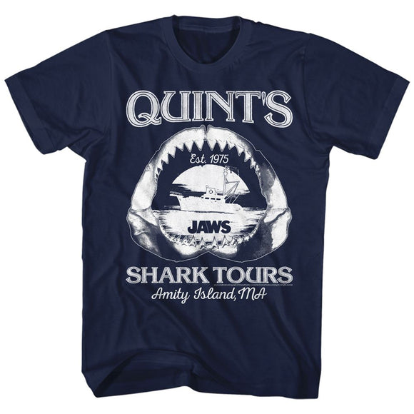 Jaws-Shark Tours-Navy Adult S/S T-Shirt - Navy