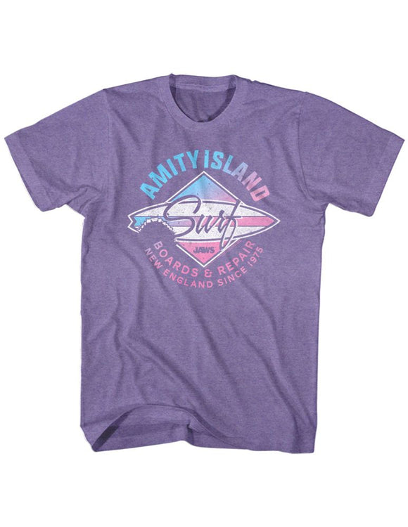 Jaws-Amity Island Surf-Purple Heather Adult S/S T-Shirt - Purple Heather