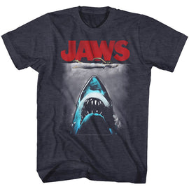Jaws-Red Logo-Navy Heather Adult S/S T-Shirt - Navy Heather