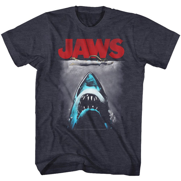 Jaws-Red Logo-Navy Heather Adult S/S T-Shirt - Navy Heather