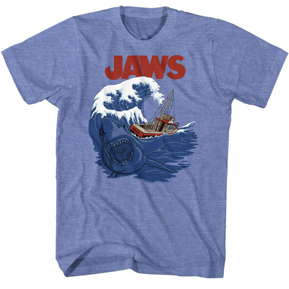 Jaws-Shark Swell-Light Blue Heather Adult S/S T-Shirt - Light Blue Heather