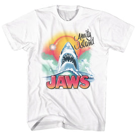 Jaws-Beachy Airbush-White Adult S/S T-Shirt - White