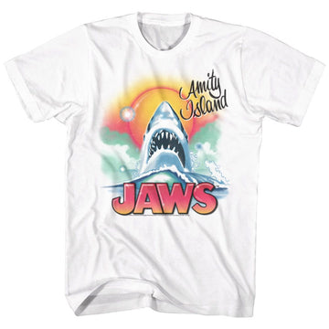 Jaws-Beachy Airbush-White Adult S/S T-Shirt - White