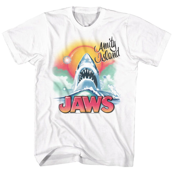 Jaws-Beachy Airbush-White Adult S/S T-Shirt - White