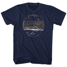 Jaws-Late Swim-Navy Adult S/S T-Shirt - Navy