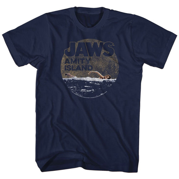 Jaws-Late Swim-Navy Adult S/S T-Shirt - Navy