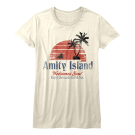 Jaws-Amity Island-Vintage White Ladies S/S T-Shirt - Vintage White