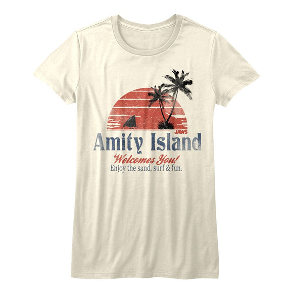Jaws-Amity Island-Vintage White Ladies S/S T-Shirt - Vintage White
