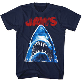 Jaws-Halftone-Navy Adult S/S T-Shirt - Navy