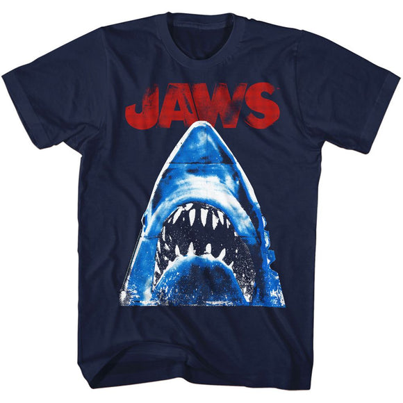 Jaws-Halftone-Navy Adult S/S T-Shirt - Navy