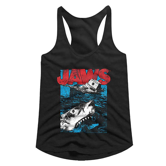 Jaws-Great White-Black Ladies Slimfit Racerback-S - Black