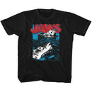 Jaws-Great White-Black Youth S/S T-Shirt-Xs (5-6) - Black