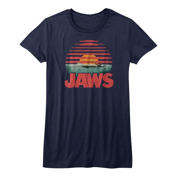 Jaws-Sliced-Navy Ladies S/S T-Shirt - Navy