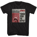 Jaws-Newspaper-Black Adult S/S T-Shirt - Black