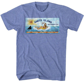 Jaws-Billboard2-Light Blue Heather Adult S/S T-Shirt - Light Blue Heather
