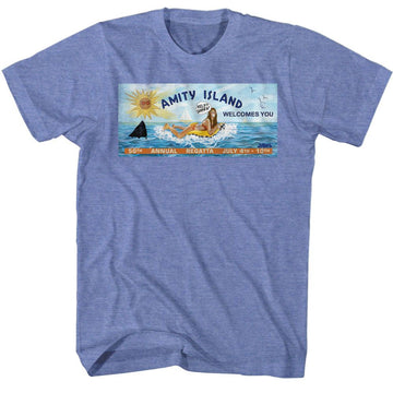 Jaws-Billboard2-Light Blue Heather Adult S/S T-Shirt - Light Blue Heather
