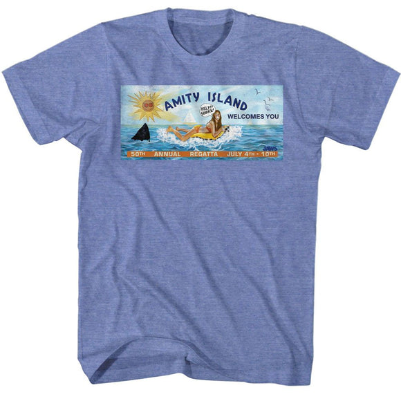 Jaws-Billboard2-Light Blue Heather Adult S/S T-Shirt - Light Blue Heather