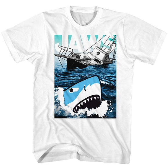 Jaws-Cartoon Sharko-White Adult S/S T-Shirt - White