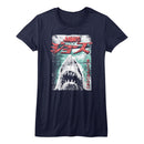Jaws-Worn Japanese Poster-Navy Ladies S/S T-Shirt - Navy