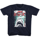 Jaws-Worn Japanese Poster-Navy Youth S/S T-Shirt-Xs (5-6) - Navy